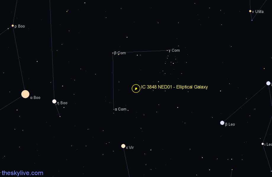 Finder chart IC 3848 NED01 - Elliptical Galaxy in Coma Berenices star