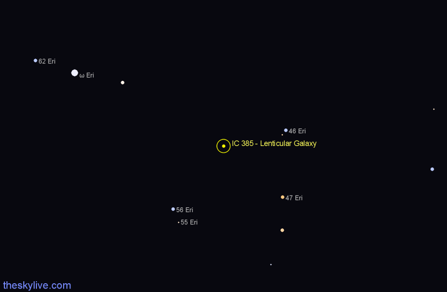 Finder chart IC 385 - Lenticular Galaxy in Eridanus star