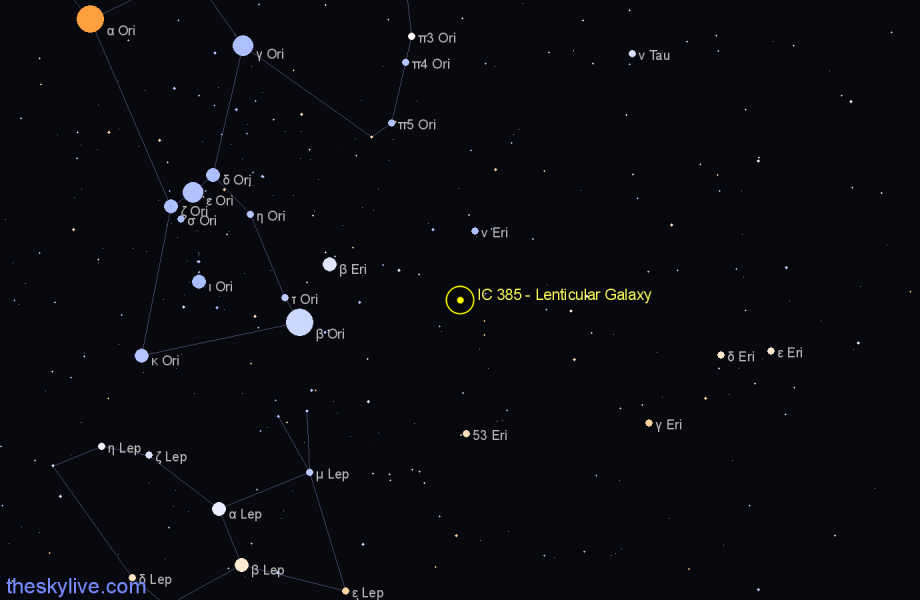 Finder chart IC 385 - Lenticular Galaxy in Eridanus star