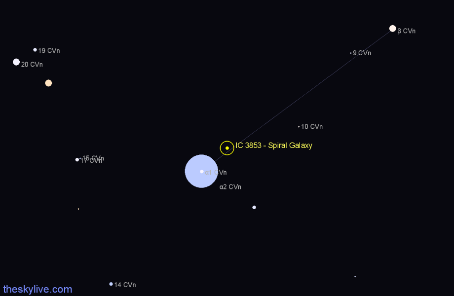 Finder chart IC 3853 - Spiral Galaxy in Canes Venatici star