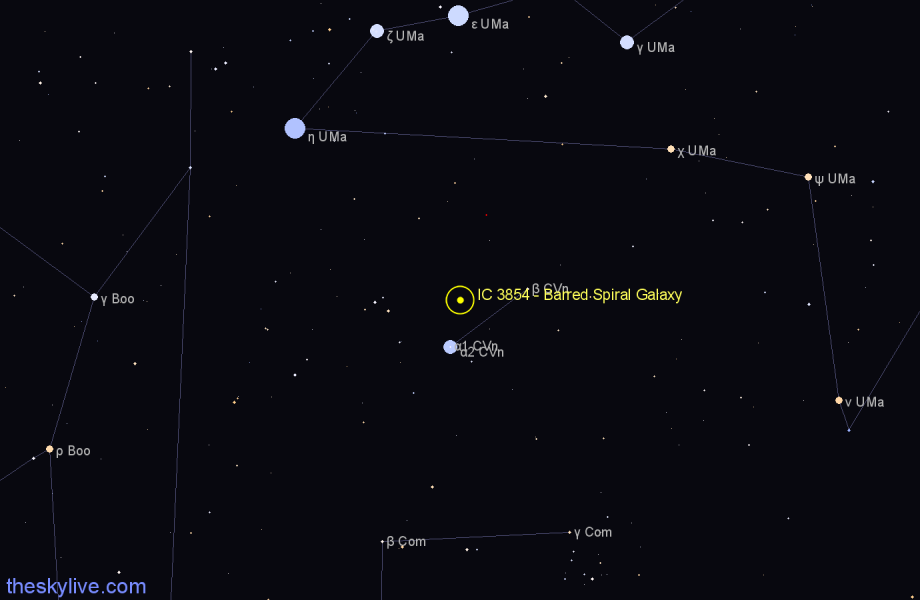 Finder chart IC 3854 - Barred Spiral Galaxy in Canes Venatici star