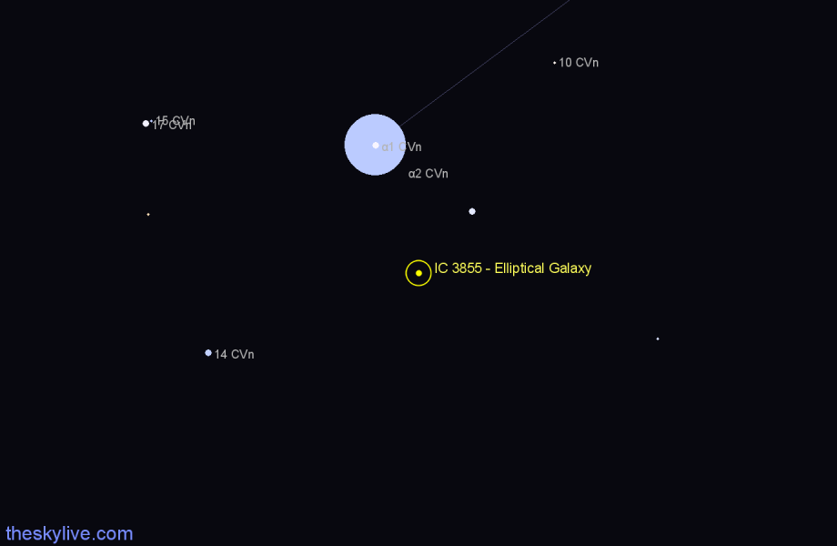 Finder chart IC 3855 - Elliptical Galaxy in Canes Venatici star
