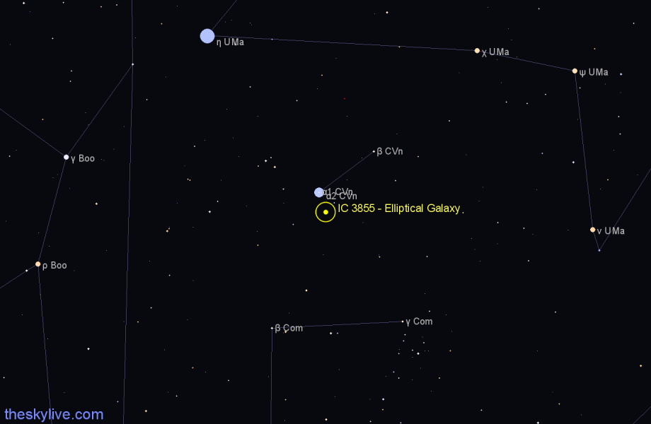 Finder chart IC 3855 - Elliptical Galaxy in Canes Venatici star