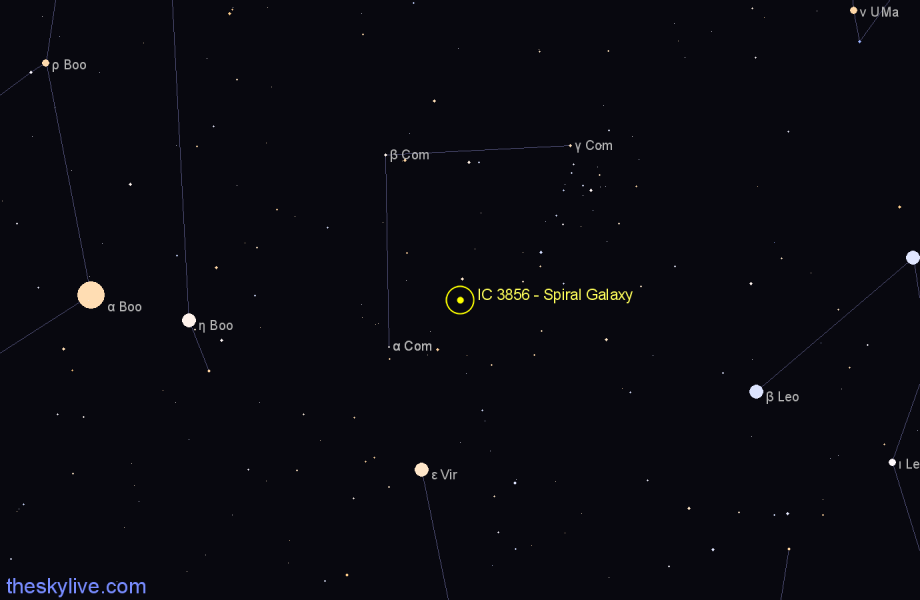 Finder chart IC 3856 - Spiral Galaxy in Coma Berenices star