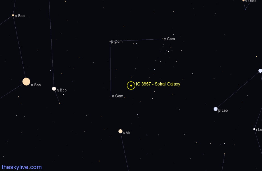 Finder chart IC 3857 - Spiral Galaxy in Coma Berenices star