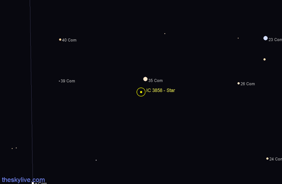Finder chart IC 3858 - Star in Coma Berenices star