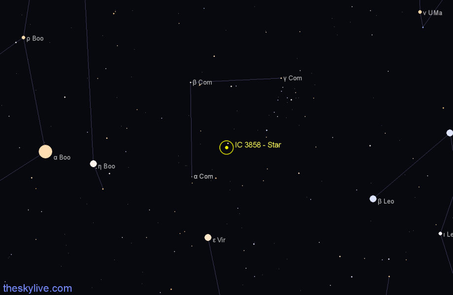 Finder chart IC 3858 - Star in Coma Berenices star