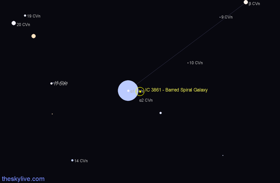Finder chart IC 3861 - Barred Spiral Galaxy in Canes Venatici star