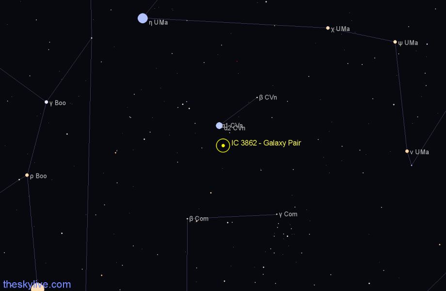 Finder chart IC 3862 - Galaxy Pair in Canes Venatici star
