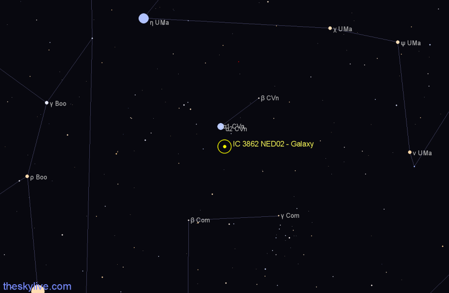 Finder chart IC 3862 NED02 - Galaxy in Canes Venatici star