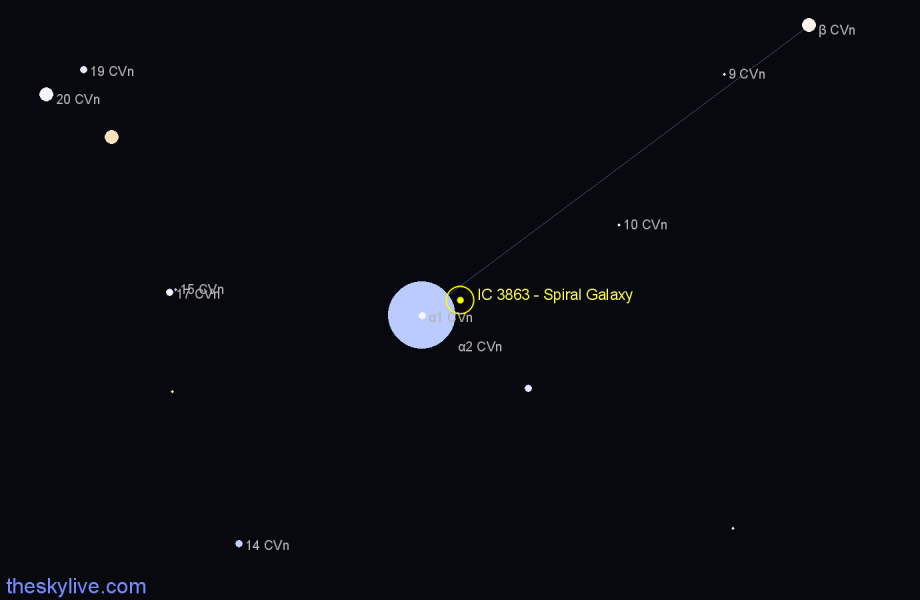 Finder chart IC 3863 - Spiral Galaxy in Canes Venatici star