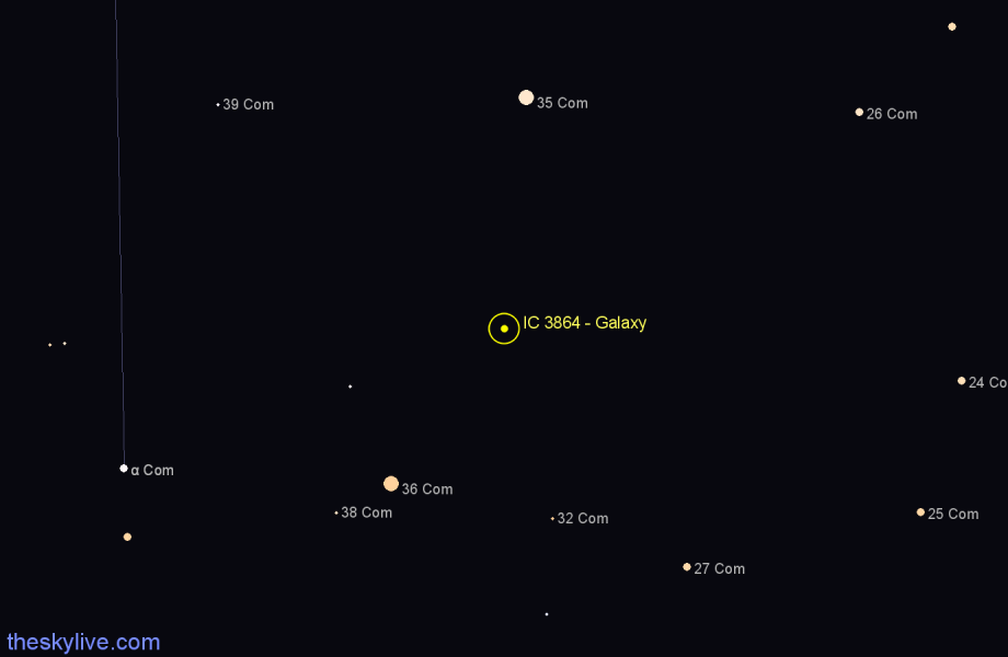 Finder chart IC 3864 - Galaxy in Coma Berenices star