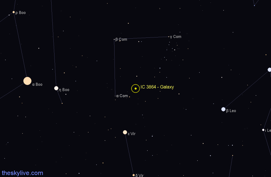 Finder chart IC 3864 - Galaxy in Coma Berenices star