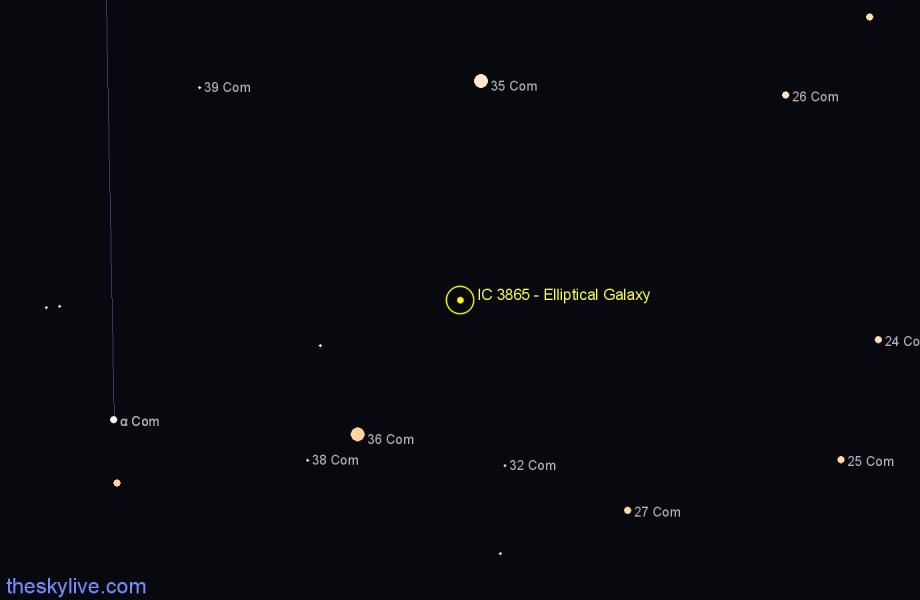 Finder chart IC 3865 - Elliptical Galaxy in Coma Berenices star