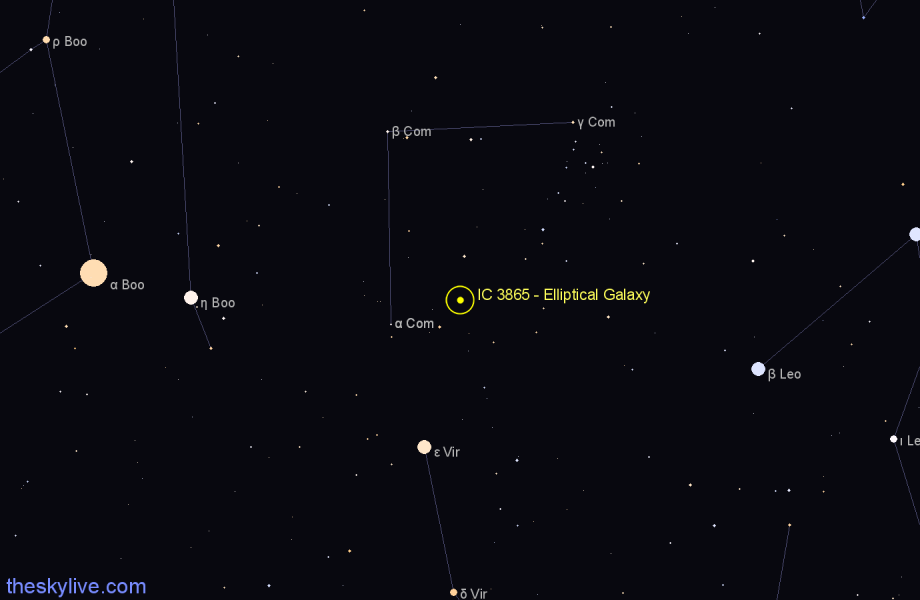 Finder chart IC 3865 - Elliptical Galaxy in Coma Berenices star