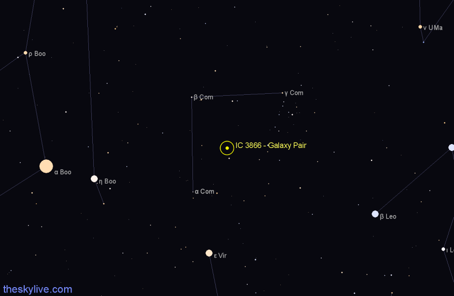 Finder chart IC 3866 - Galaxy Pair in Coma Berenices star