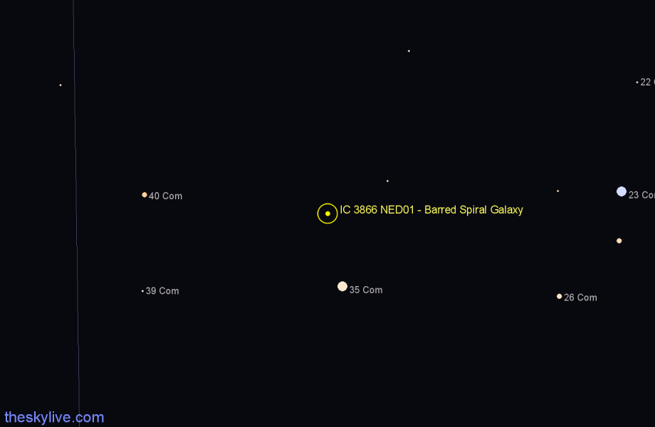 Finder chart IC 3866 NED01 - Barred Spiral Galaxy in Coma Berenices star