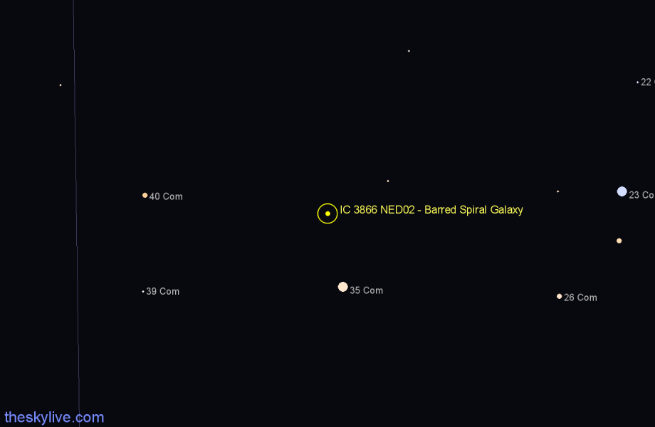 Finder chart IC 3866 NED02 - Barred Spiral Galaxy in Coma Berenices star