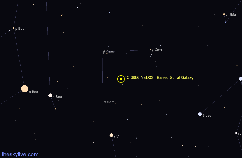 Finder chart IC 3866 NED02 - Barred Spiral Galaxy in Coma Berenices star