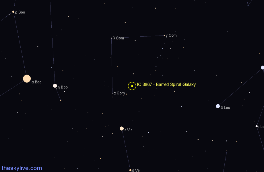 Finder chart IC 3867 - Barred Spiral Galaxy in Coma Berenices star