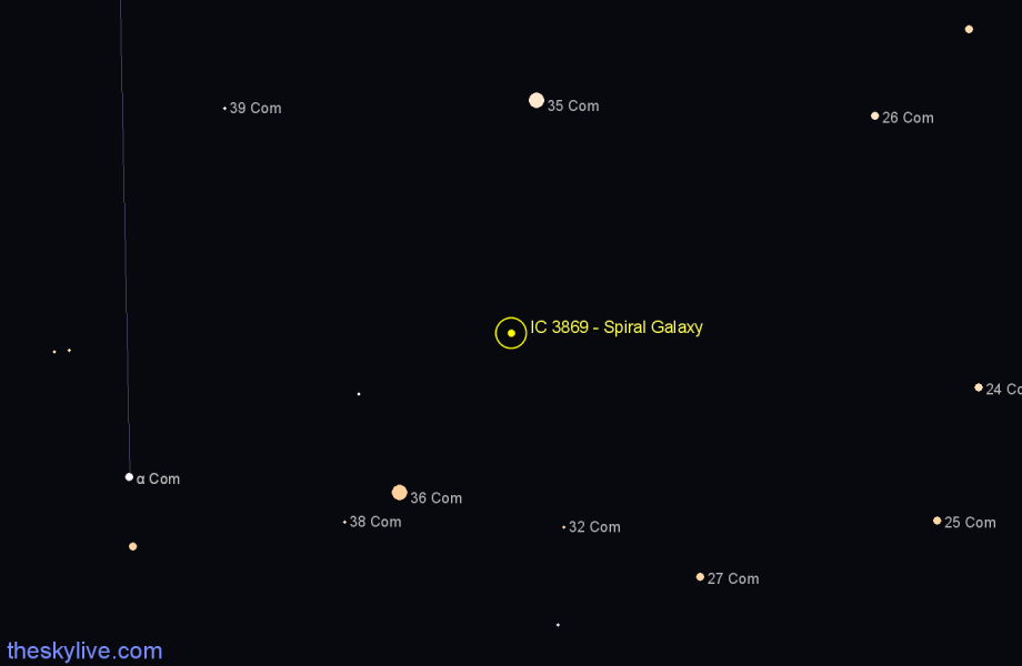 Finder chart IC 3869 - Spiral Galaxy in Coma Berenices star