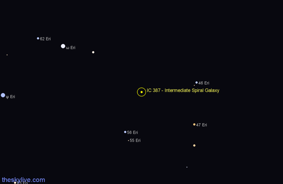 Finder chart IC 387 - Intermediate Spiral Galaxy in Eridanus star