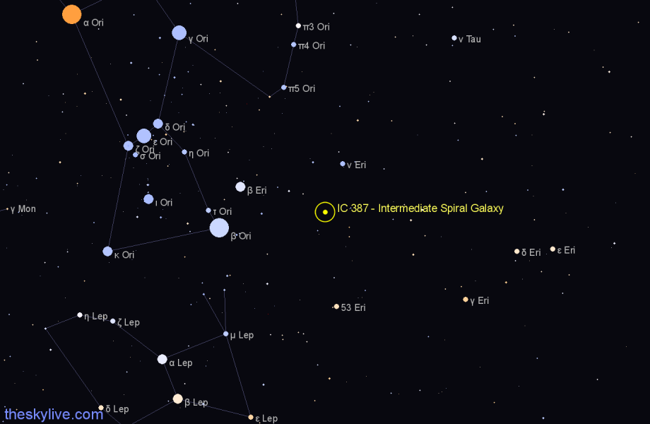 Finder chart IC 387 - Intermediate Spiral Galaxy in Eridanus star