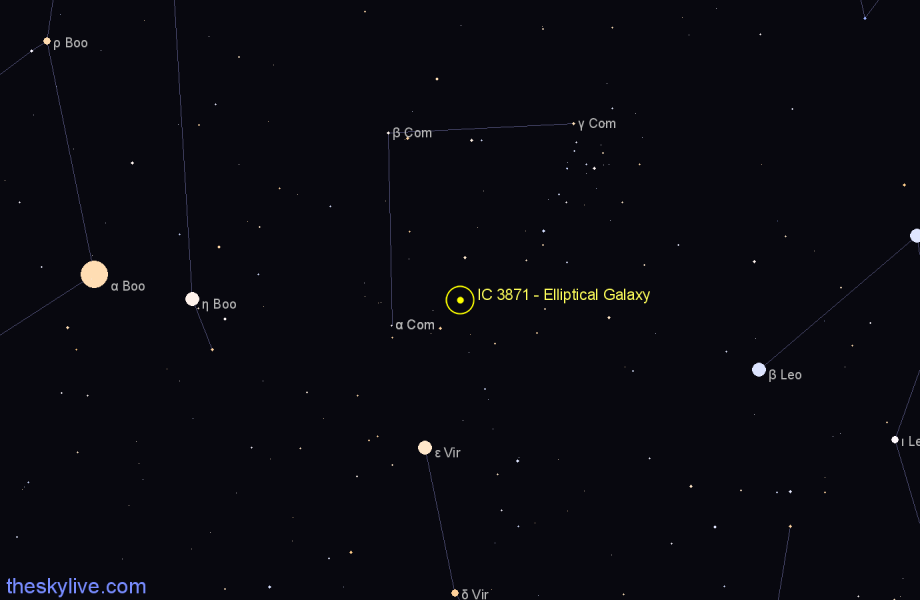 Finder chart IC 3871 - Elliptical Galaxy in Coma Berenices star