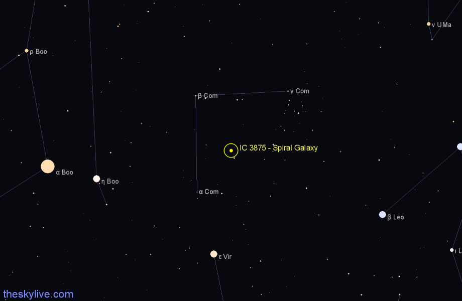 Finder chart IC 3875 - Spiral Galaxy in Coma Berenices star