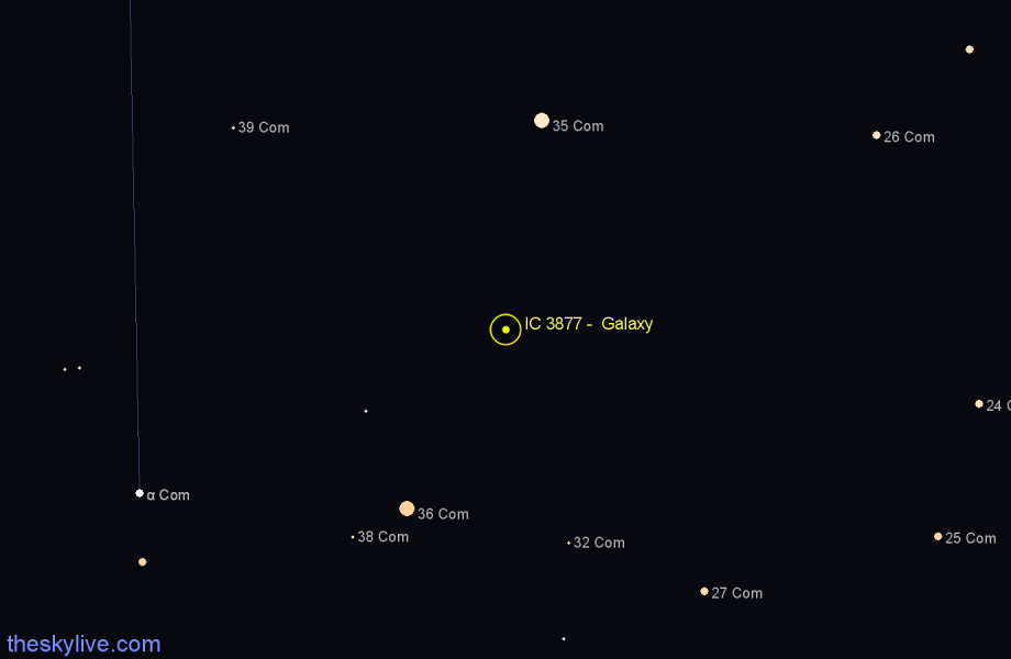 Finder chart IC 3877 -  Galaxy in Coma Berenices star