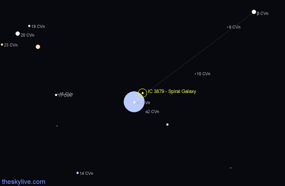Finder chart IC 3879 - Spiral Galaxy in Canes Venatici star