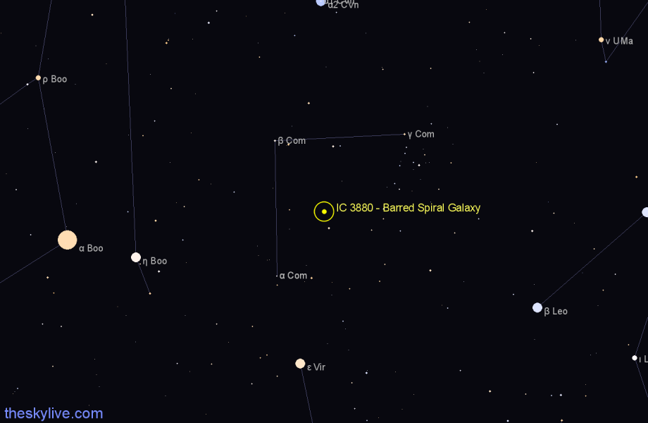 Finder chart IC 3880 - Barred Spiral Galaxy in Coma Berenices star