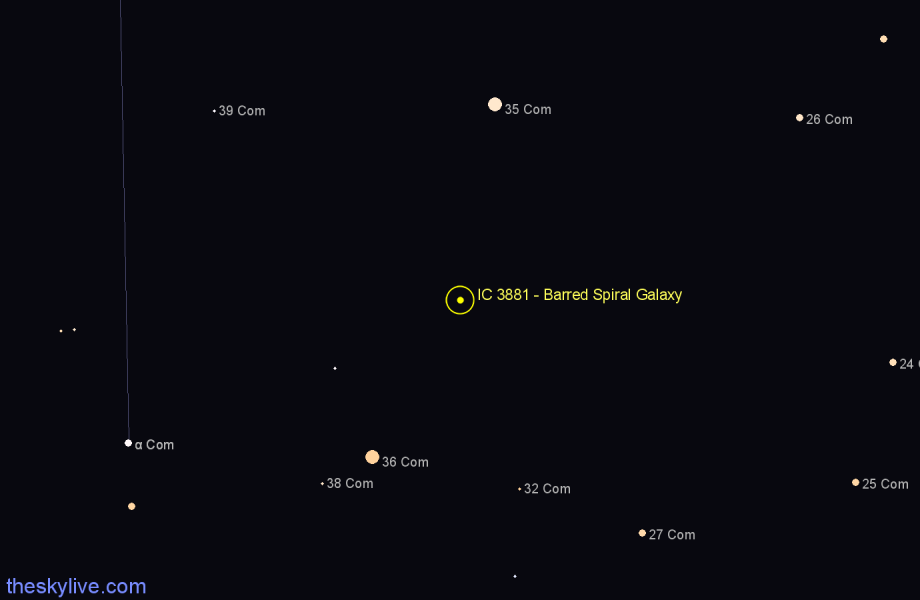 Finder chart IC 3881 - Barred Spiral Galaxy in Coma Berenices star