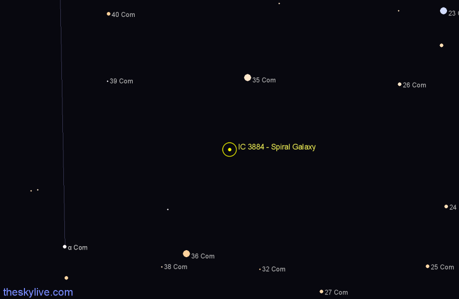 Finder chart IC 3884 - Spiral Galaxy in Coma Berenices star