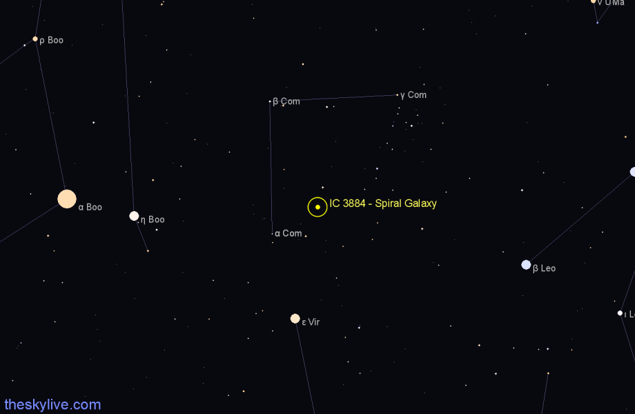 Finder chart IC 3884 - Spiral Galaxy in Coma Berenices star