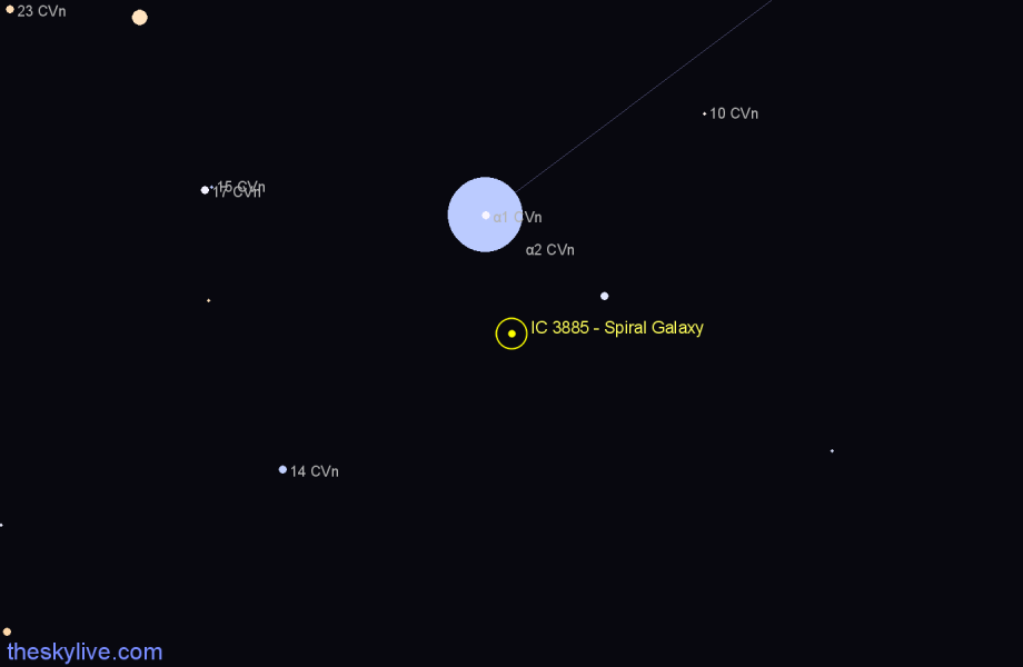 Finder chart IC 3885 - Spiral Galaxy in Canes Venatici star