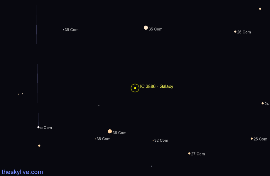 Finder chart IC 3886 - Galaxy in Coma Berenices star