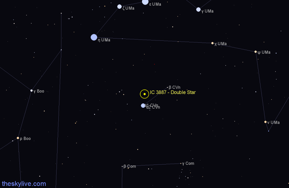 Finder chart IC 3887 - Double Star in Canes Venatici star