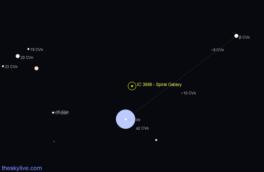 Finder chart IC 3888 - Spiral Galaxy in Canes Venatici star