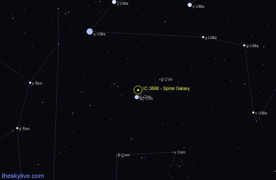 Finder chart IC 3888 - Spiral Galaxy in Canes Venatici star