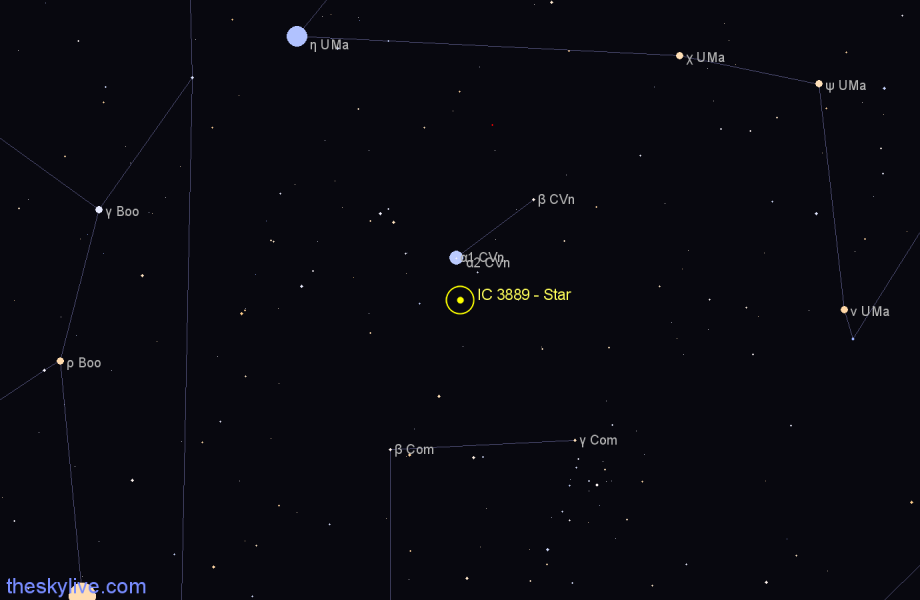 Finder chart IC 3889 - Star in Canes Venatici star