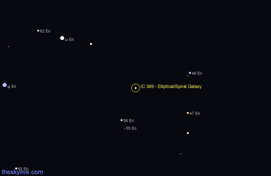 Finder chart IC 389 - Elliptical/Spiral Galaxy in Eridanus star