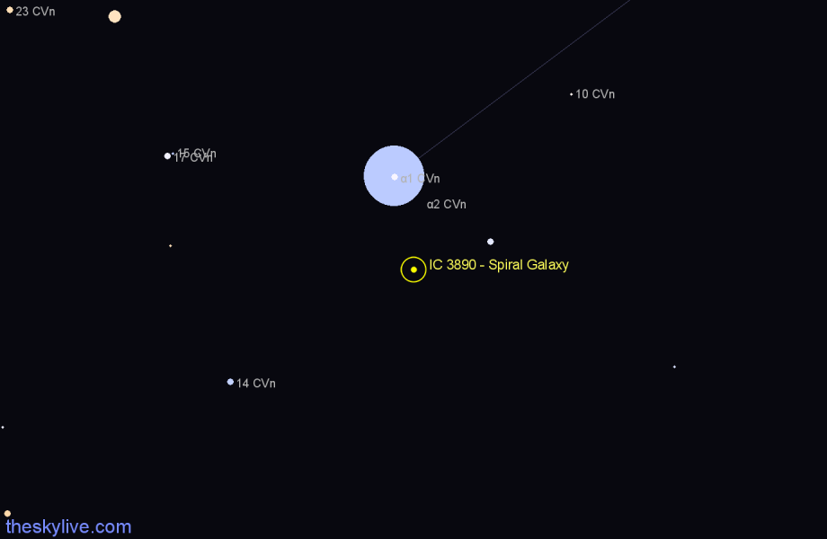 Finder chart IC 3890 - Spiral Galaxy in Canes Venatici star