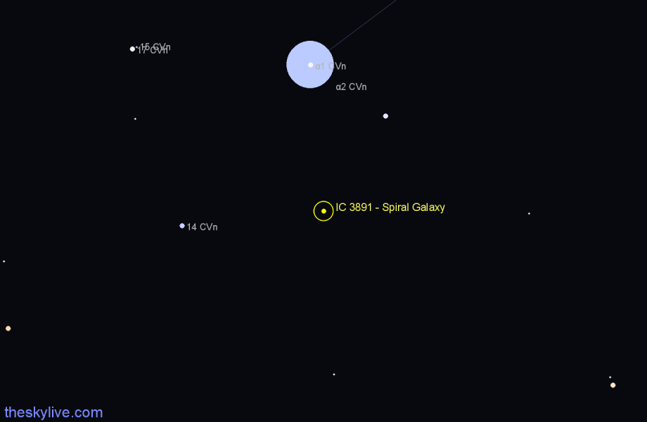 Finder chart IC 3891 - Spiral Galaxy in Canes Venatici star