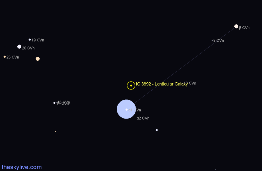 Finder chart IC 3892 - Lenticular Galaxy in Canes Venatici star