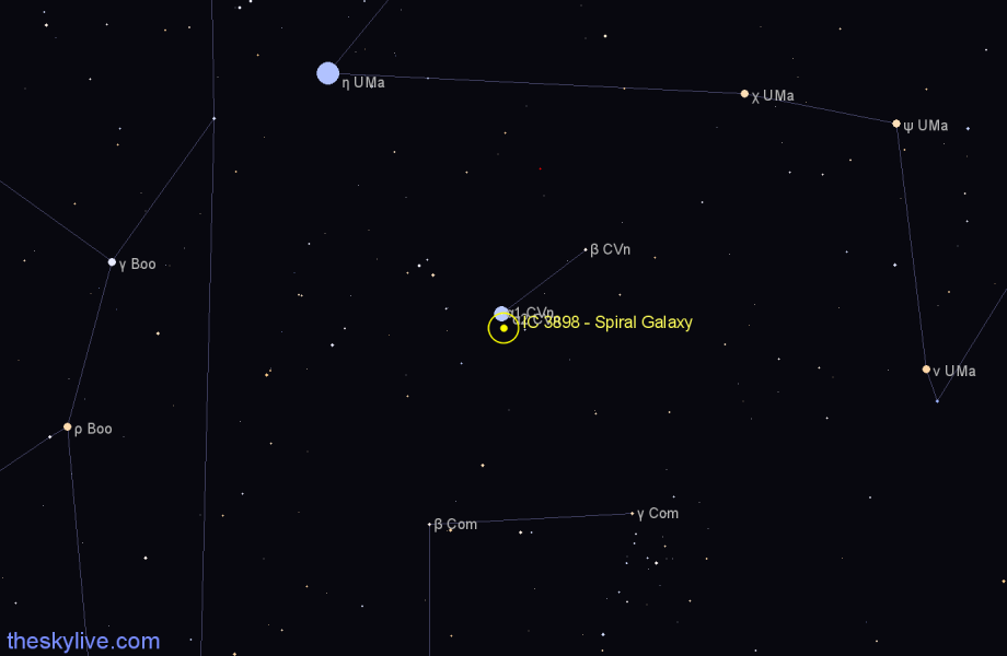 Finder chart IC 3898 - Spiral Galaxy in Canes Venatici star
