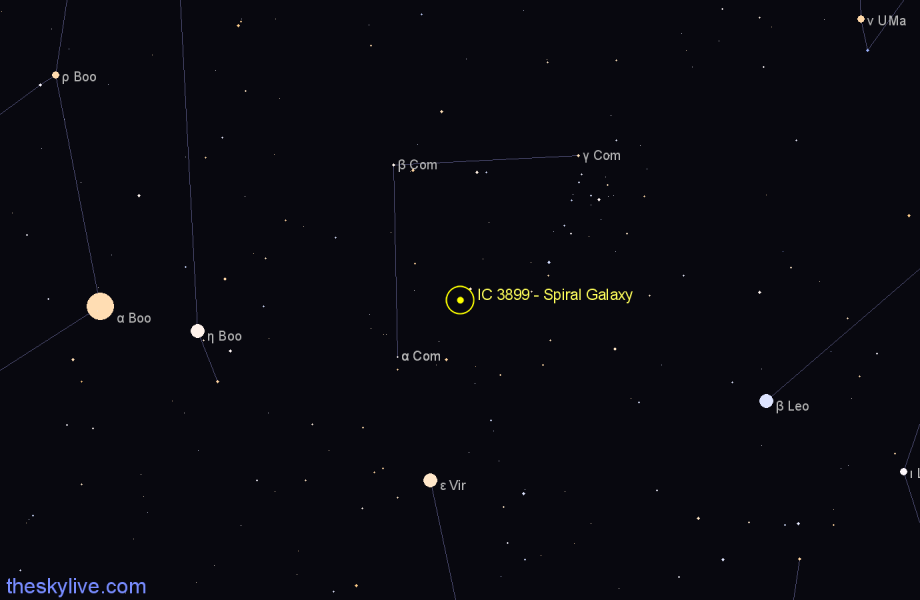 Finder chart IC 3899 - Spiral Galaxy in Coma Berenices star