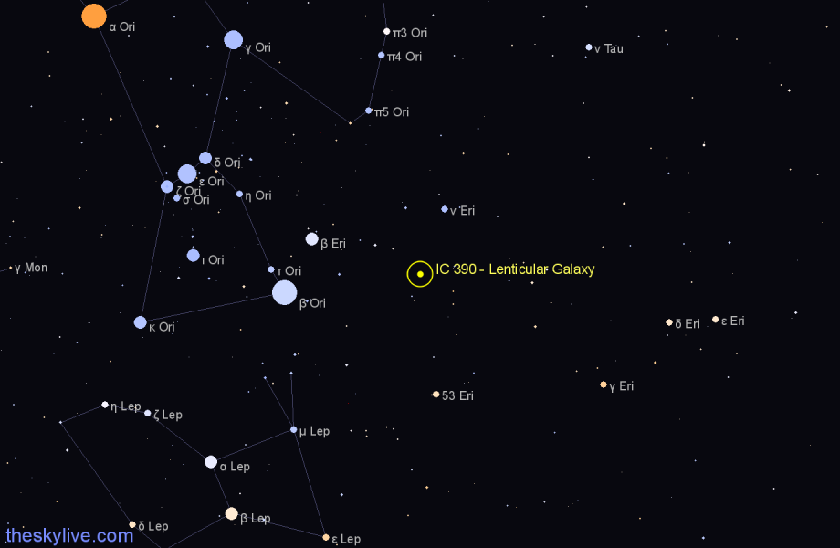Finder chart IC 390 - Lenticular Galaxy in Eridanus star