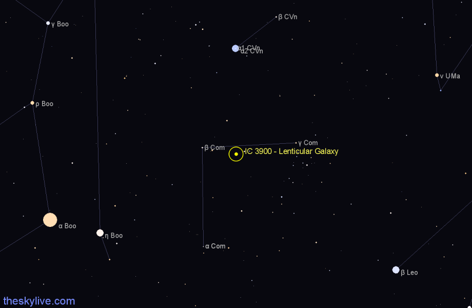 Finder chart IC 3900 - Lenticular Galaxy in Coma Berenices star