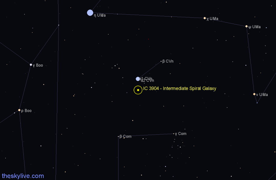 Finder chart IC 3904 - Intermediate Spiral Galaxy in Canes Venatici star